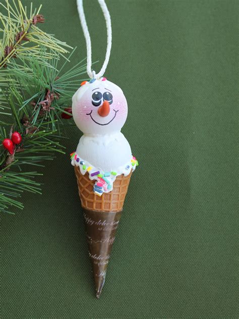 Snowman Ice Cream Cone Ornament Ice Cream Snowman Tree Etsy