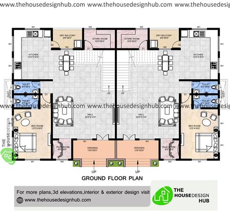 66 X 42 Ft Twin Bungalow Plan In 5600 Sq Ft The House Design Hub