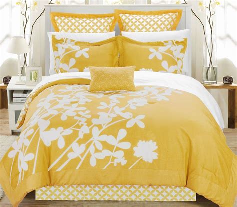 Queen Size Yellow 7 Piece Floral Bed In A Bag Comforter Set Yellow