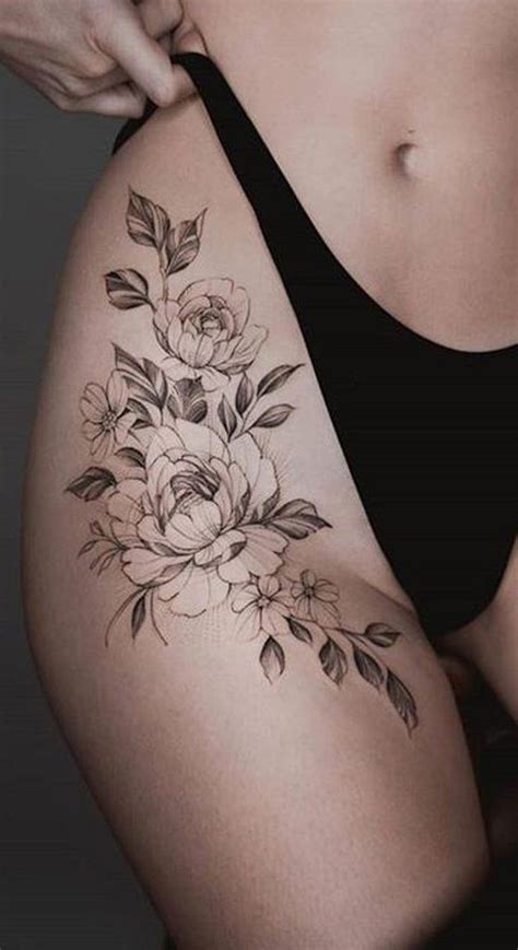 Delicate Vintage Rose Thigh Tattoo Ideas For Women