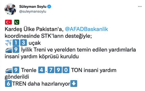 Süleyman Soylu Türkiyeden Pakistana Giden Yardımları Açıkladı