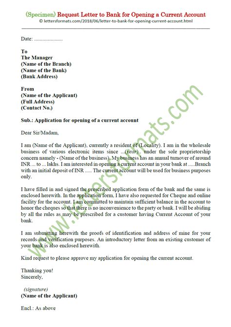 But to get that i`ve to submit a request letter to the bank. Request Letter to Bank for Opening a Current Account (Sample)