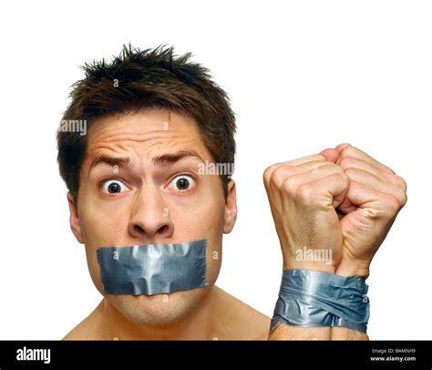 Man With Tape Man With His Mouth And Wrists Taped Stock Photo