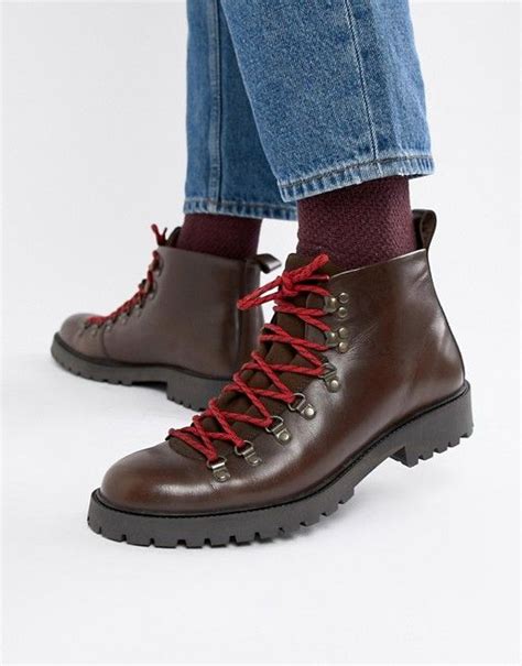 asos design hiker boot in brown leather with flecked laces lace trend flecked hiker fashion
