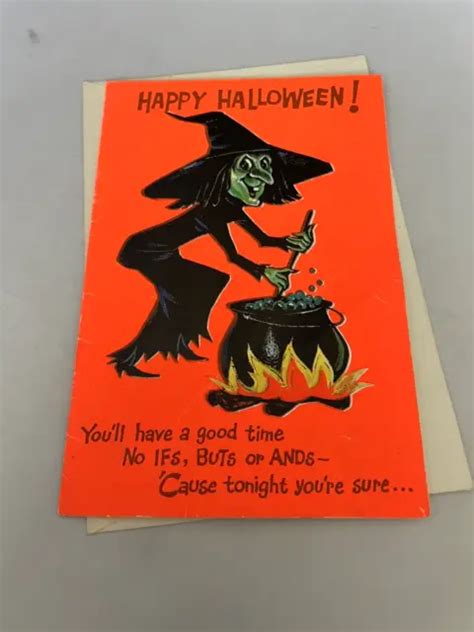 Vintage Norcross Halloween Greeting Card Ghost And Spider 1955 3300