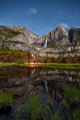 Moonbow Reflection In Yosemite National Park Stock Photo Download
