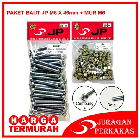 Jual Paket 2 Set Baut Mur 6x45 Baut Jp M 6 X 45 Mm Mur M6 Skrup Isi 100