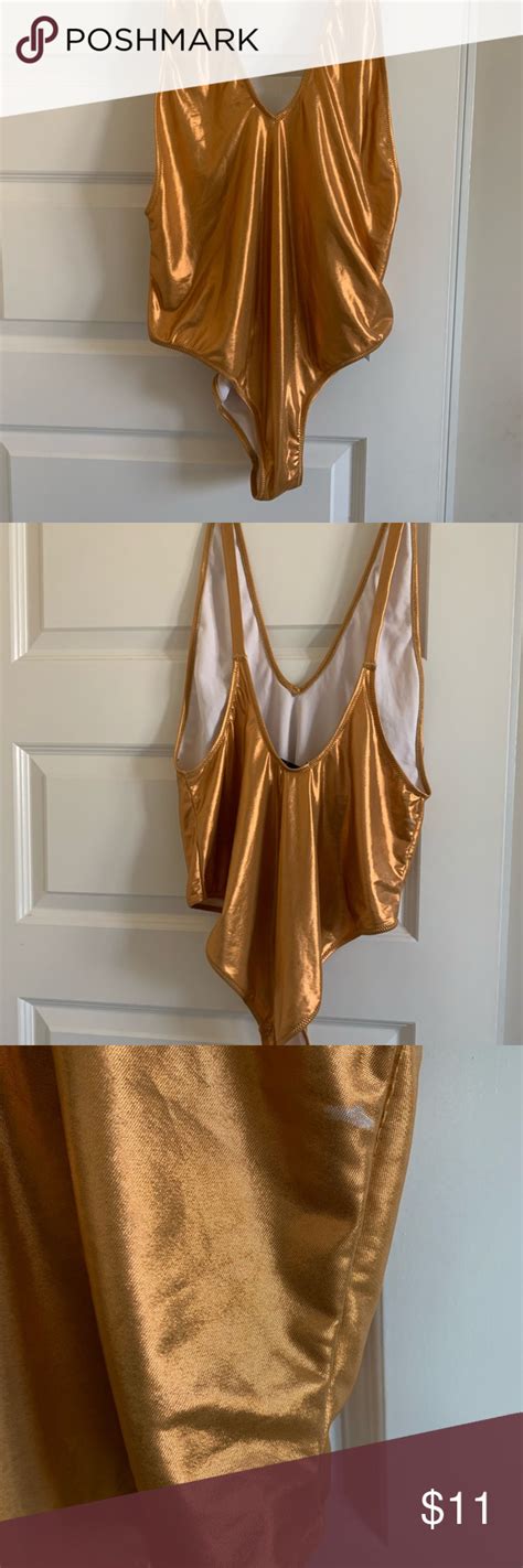 Metallic Gold One Piece Swimsuit New Wit Tag Small Blemish Size 12 Or