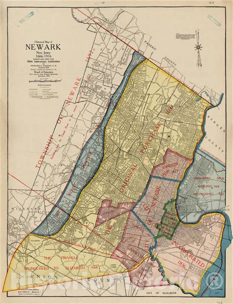 Historic Map Historical Map Of Newark New Jersey 1666 1916 1918 Vintage Wall Art Newark