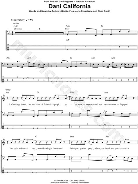 Red Hot Chili Peppers Dani California Bass Tab In A Minor Download