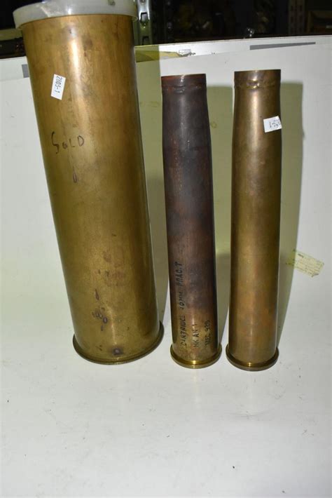 Bid Now 3 Vintage Brass Shells Including A Ww2 105mm M14 Type Date