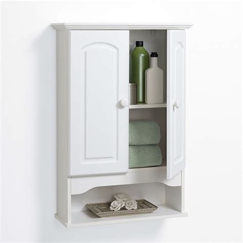 Related:white bathroom wall shelf white shower shelf white bathroom shelf unit. White 2-Door Bathroom Wall Cabinet with Open Storage Shelf