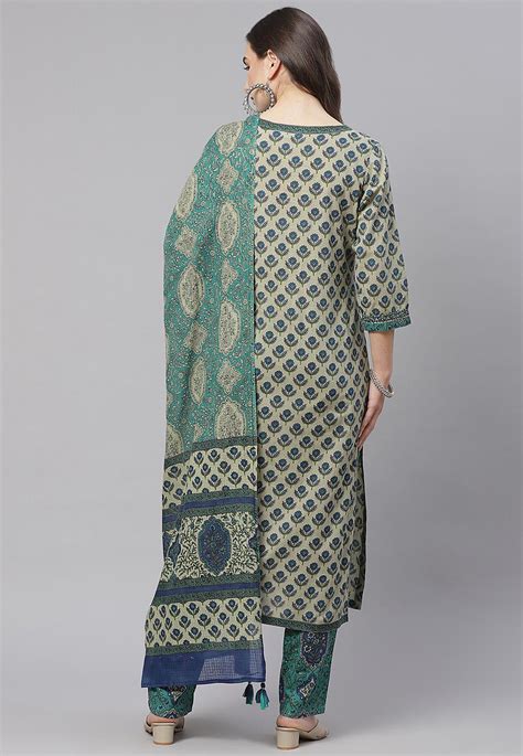 Buy Printed Cotton Pakistani Suit In Light Fawn Online Kjx24 Utsav