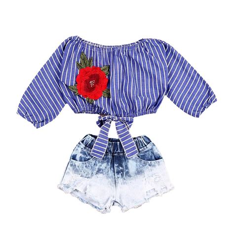 Kid Baby Girls Flower Clothing Set 2pcs Kids Off Shoulder