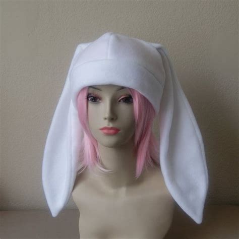 Fleece Rabbit Hat Solid White Beanie Style With Long