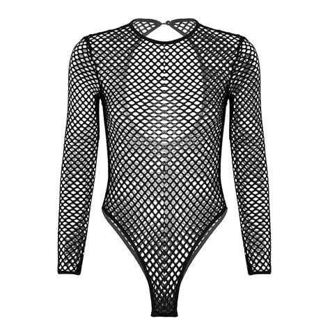 Womens Lingerie Fishnet Bodysuit See Through Sheer Sleeveless Backless