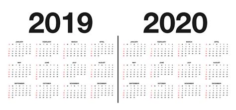 Ilustración De Calendario 2019 Y 2020 Plantilla Diseño De Calendario En