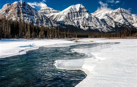 Wallpaper Ice Winter Forest Snow Mountains River Canada Alberta