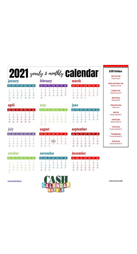 Cash Calendar Raffle Template 2021 Burst O Color Etsy