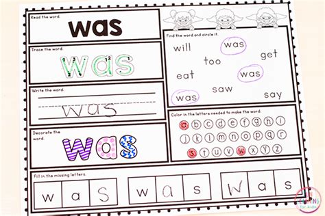 Kindergarten Sight Words Worksheets Free Printables Free Printable