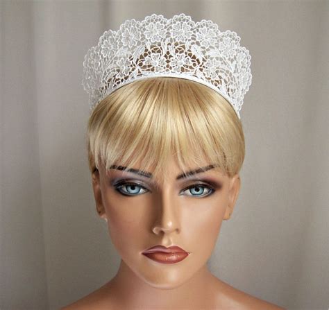 Beaded White Lace Tiara Headband By Stitchfromtheheart On Etsy 4500