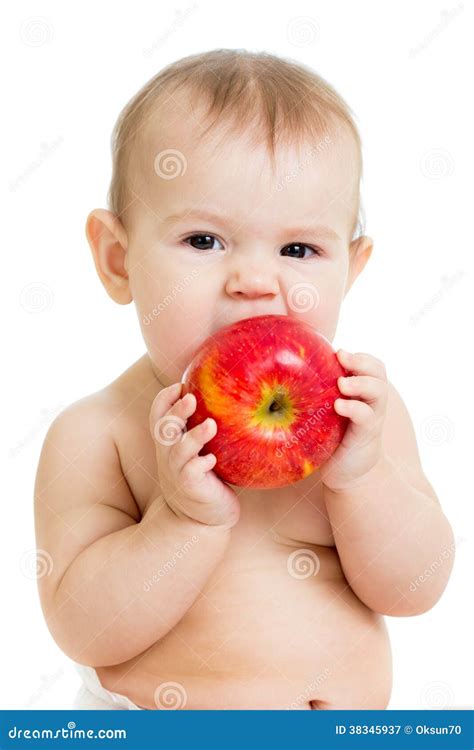 Baby Eating Apple Isolated On White Stock Image Image Of Little