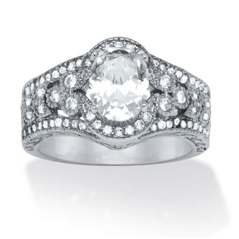 242 Tcw Oval Cubic Zirconia Engagementanniversary Ring In Platinum