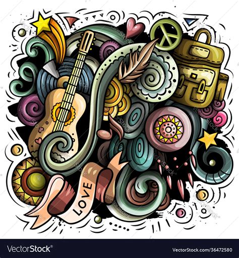Hippie Hand Drawn Doodles Royalty Free Vector Image