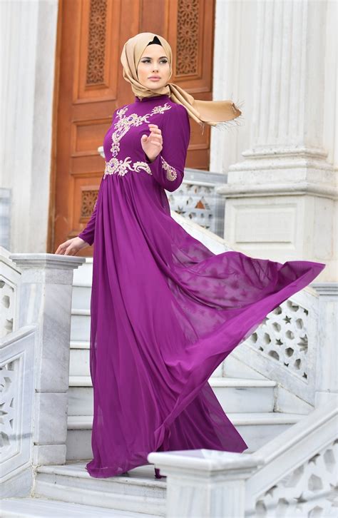 Purple Hijab Evening Dress 1010 05 Sefamerve