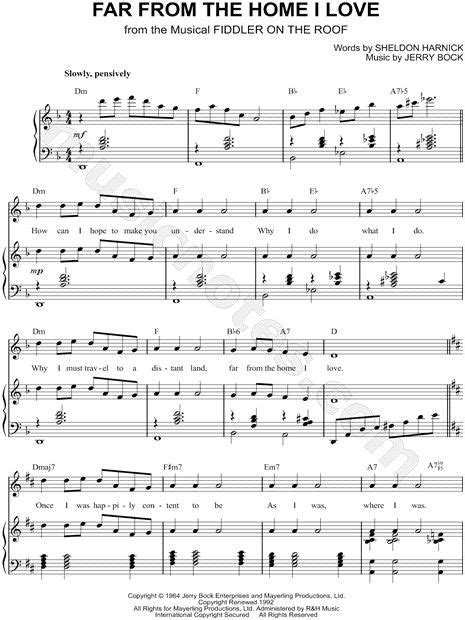 Far From The Home I Love From Fiddler On The Roof Sheet Music In D