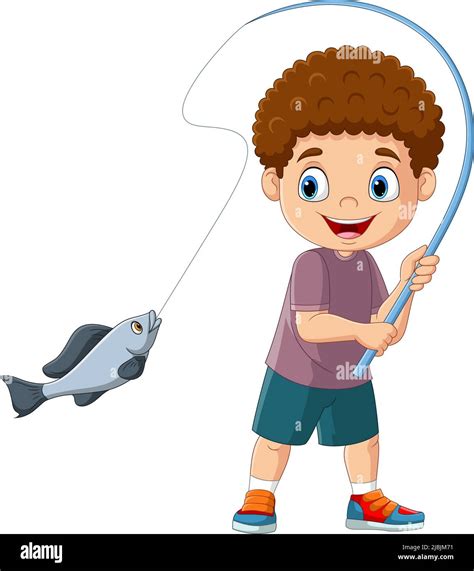 Cartoon Happy Little Boy Fishing Stock Vector Image And Art Alamy