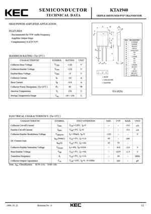 KTA1962A Datasheet Equivalent Cross Reference Search Transistor Catalog