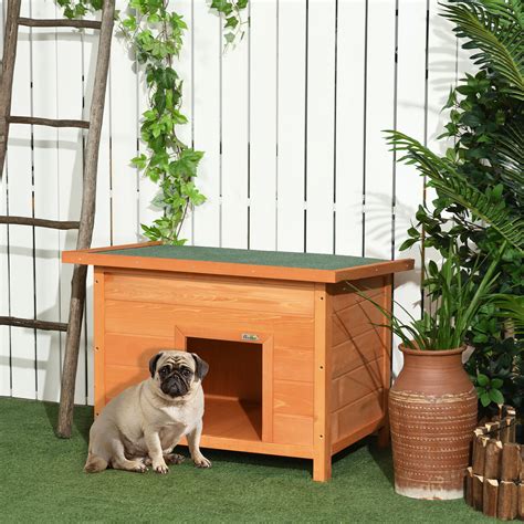 Pawhut 82cm Elevated Dog Kennel Wooden Pet House Outdoor With Open Top