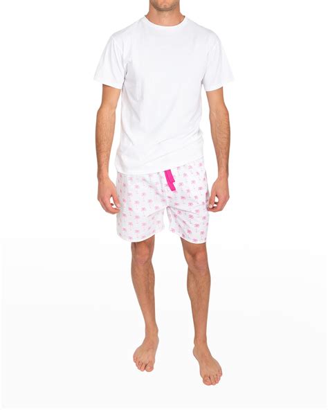 Sant And Abel Mens Palm Tree Sleep Pajama Shorts In Pink Modesens