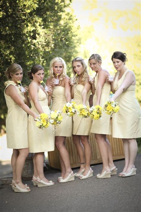 Soft Yellow Bridesmaid Dresses Look Beautiful Against Bright Yellow