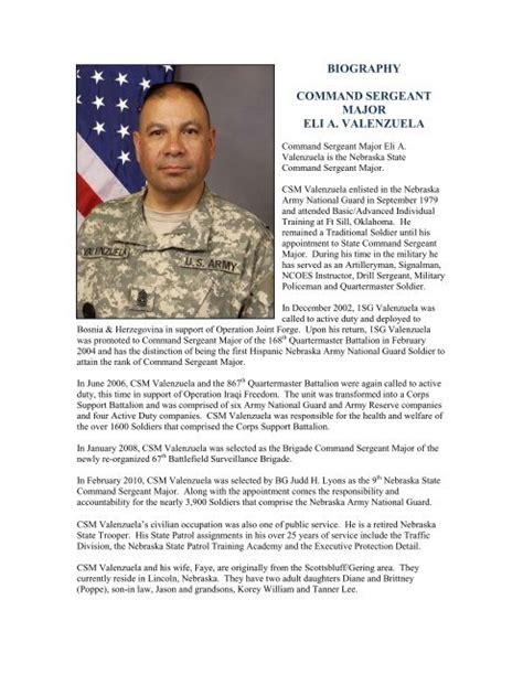 Biography Command Sergeant Major Eli A Valenzuela Nebraska