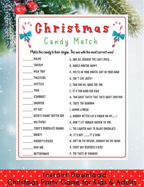 Christmas Candy Match Game Holiday Party Game Christmas Etsy