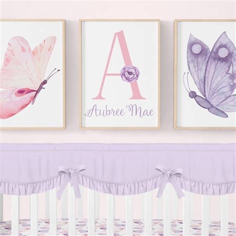 Butterfly Nursery Prints Set Of 3 Personalized Girl Prints Etsy