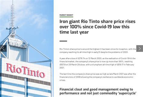 Iron Giant Rio Tinto Share Price Rises Over 100 Since Covid 19 Low