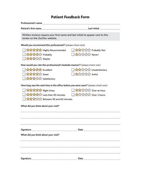 patient feedback forms   ms word