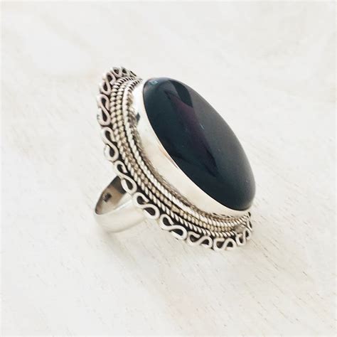 Big Black Onyx Ring 925 Sterling Silver Jewellery