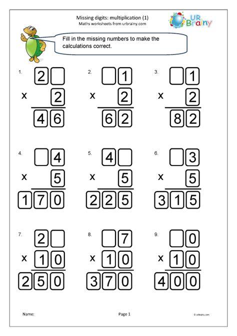 Multiplication Missing Numbers Worksheet