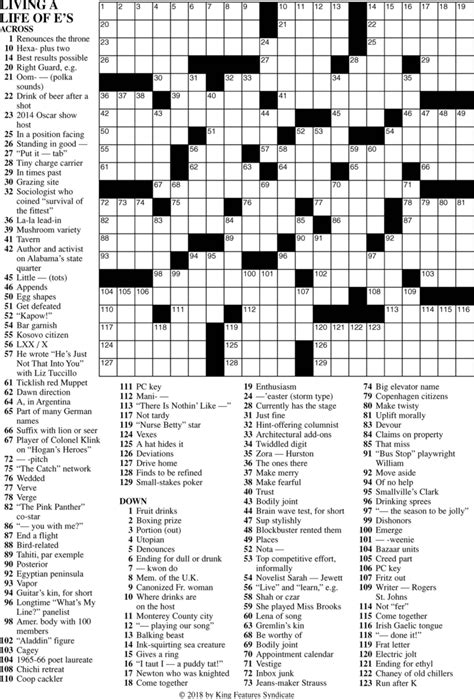 Printable Sunday Crossword Puzzles Pdf Printable World Holiday