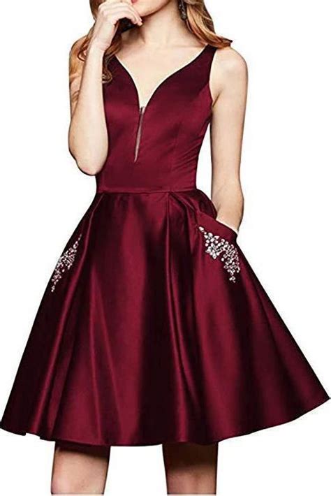 Maroon Short A Line Beading Homecoming Dresses With Pocket Oko12