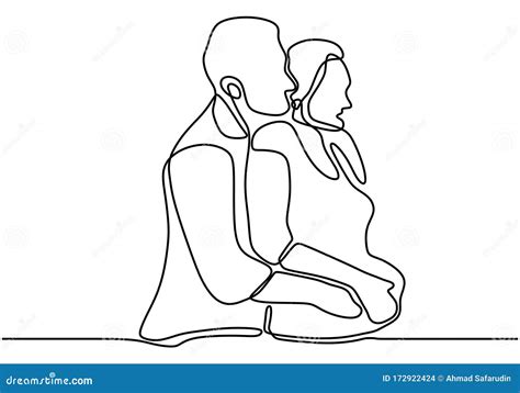 One Line Drawing Couple Embrace Lovers Concept Vector Illustration Stock Vector