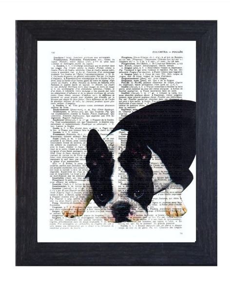 Art Boston Terrier Book Print On An Vintage Dictionary Page French