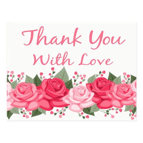 Floral Thank You Rose Flowers Pink White Love Postcard