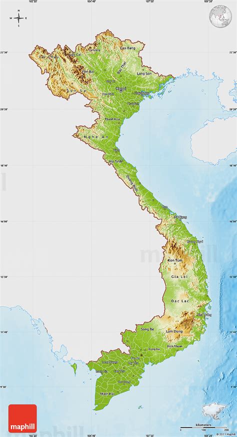 Physical Map Of Vietnam Single Color Outside