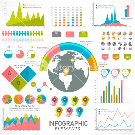 Creative Statistical Infographic Elements With Colorful Graphs And