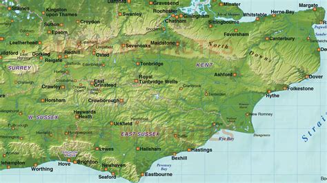 Digital Vector South East England Map With Strong Shaded Relief In